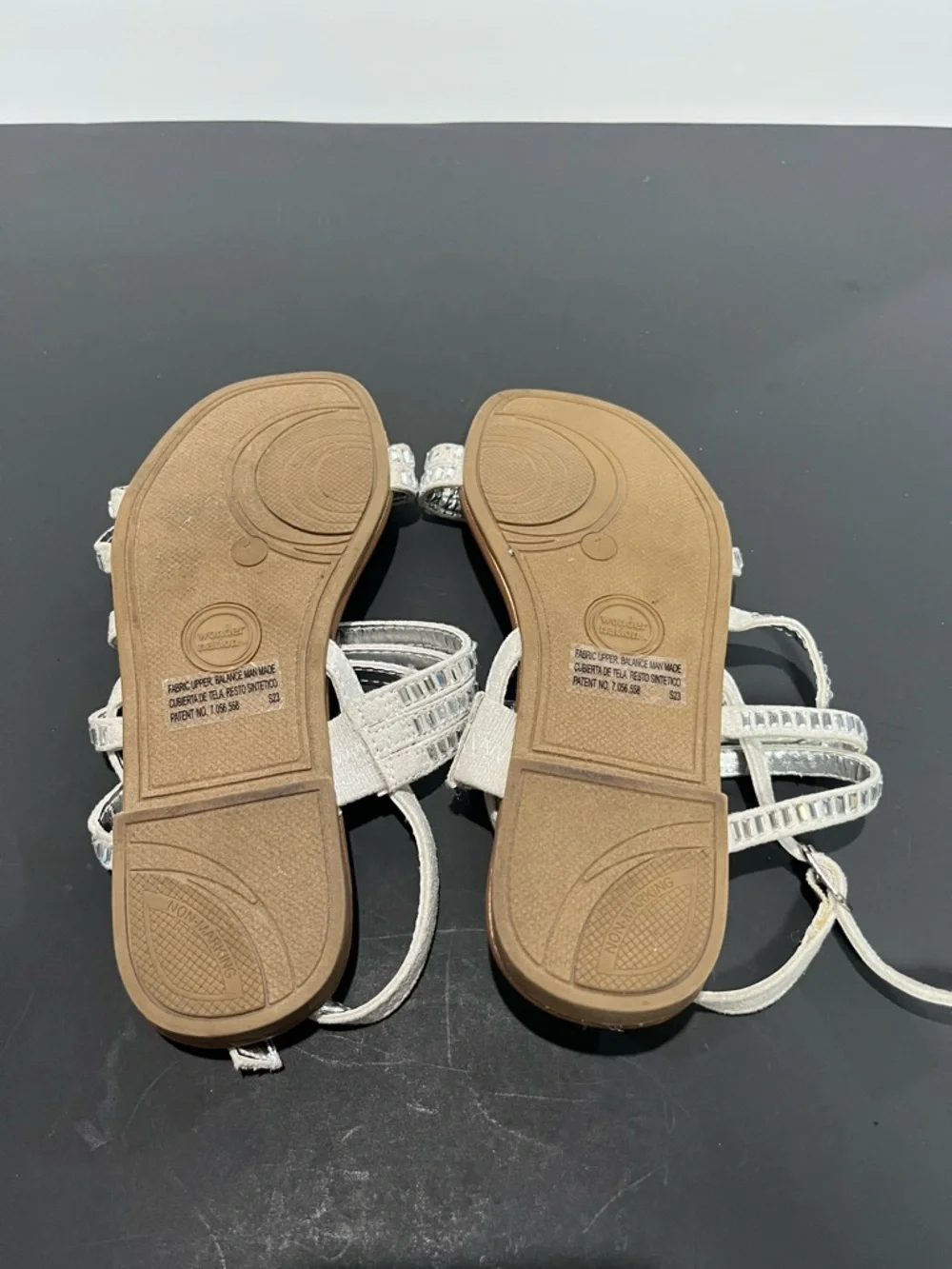 Wonder Nation Silver Mirror Adjustable Ankle Strap Little Girls Flat Sandals